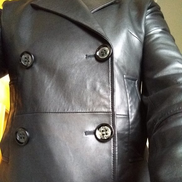 GENUINE Leather Double Breasted Jacket Blazer Coat - Picture 11 of 15